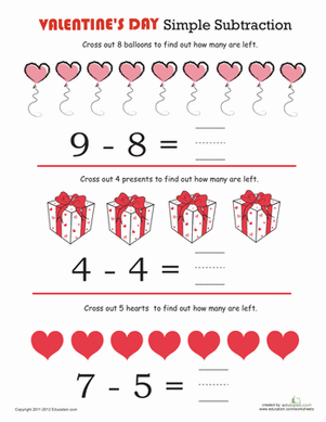 Valentine's Day Simple Subtraction
