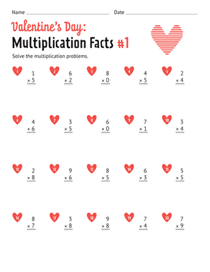 Valentine's Day: Multiplication Facts #1