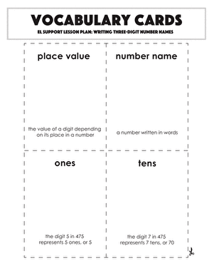 Vocabulary Cards: Writing Three-Digit Number Names