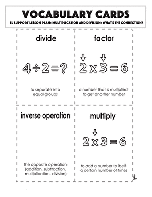 Vocabulary Cards: Multiplication and Division: What's the Connection?