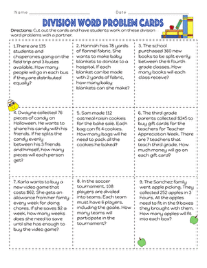 Division Word Problem Cards