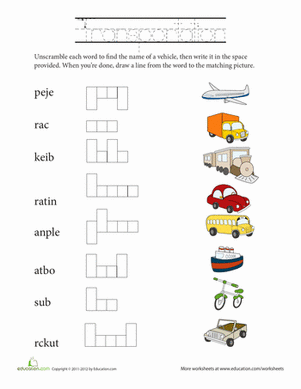 Unscramble Words: Transportation