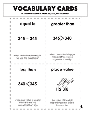Vocabulary Cards: EL Support Lesson: More, Less, or the Same?