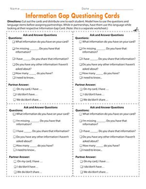 Information Gap Questioning Cards
