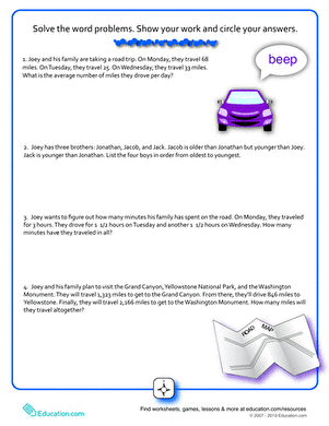 Word Problems: Road Trip