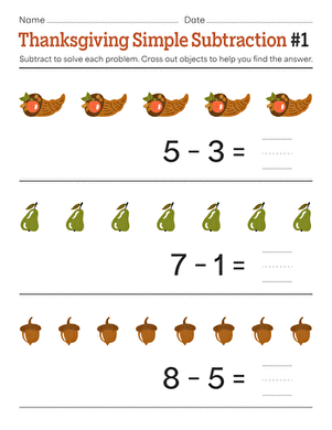 Thanksgiving Simple Subtraction #1