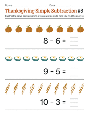Thanksgiving Simple Subtraction #3