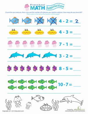Preschool Math: Take Away the Sea Creatures