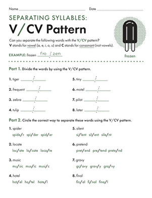 Separating Syllables: V/CV Pattern