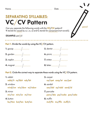 Separating Syllables: VC/CV Pattern
