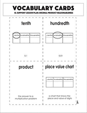 Vocabulary Cards: Decimal Product Reasonableness
