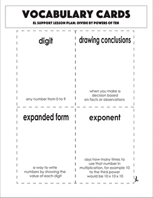 Vocabulary Cards: Divide by Powers of Ten