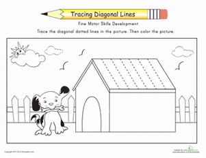 Complete the Dog House: Trace the Diagonal Lines