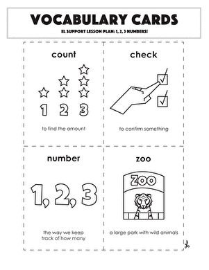 Vocabulary Cards: 1, 2, 3 Numbers!