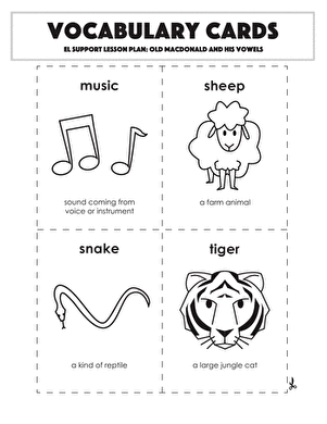 Vocabulary Cards: Old MacDonald and His Vowels