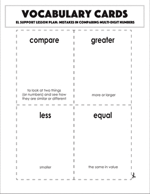 Vocabulary Cards: Mistakes in Comparing Multi-Digit Numbers