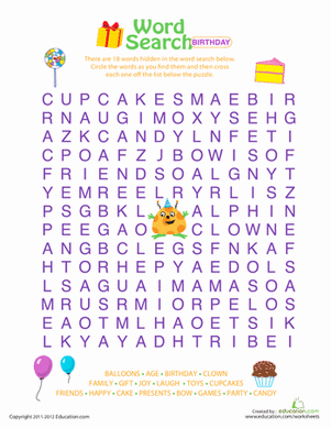 Word Search: Birthday