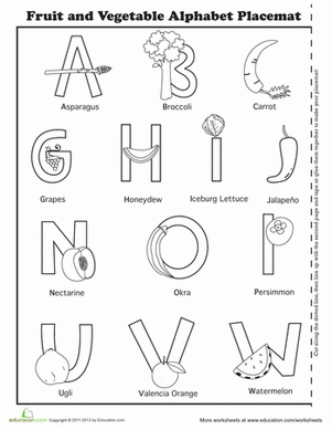 Fruit and Vegetable Alphabet Activity Placemat