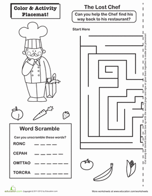 Chef Activity Placemat