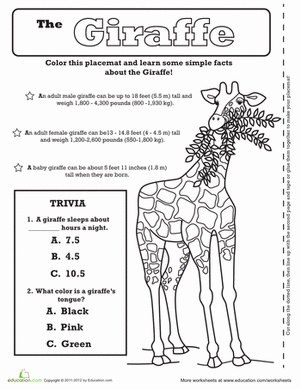 Giraffe Activity Placemat