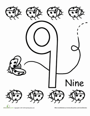 Count and Color: Nine Ladybugs