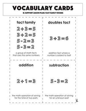 Vocabulary Cards: Fact Family Houses