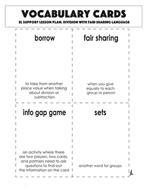 Vocabulary Cards: Division with Fair-Sharing Language