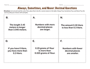 Always, Sometimes, and Never: Decimal Questions