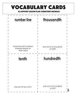 Vocabulary Cards: Dissecting Decimals