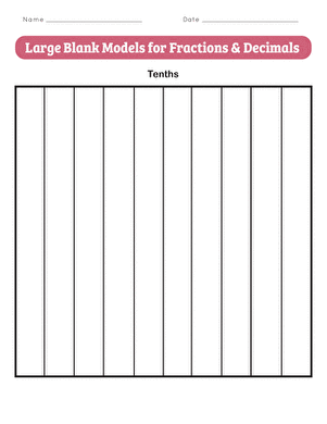 Large Blank Models for Fractions & Decimals