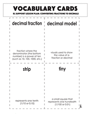 Vocabulary Cards: Converting Fractions to Decimals