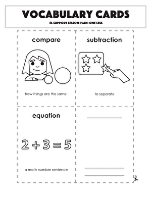 Vocabulary Cards: One Less