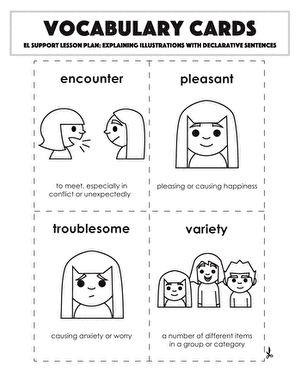 Vocabulary Cards: Explaining Illustrations with Declarative Sentences