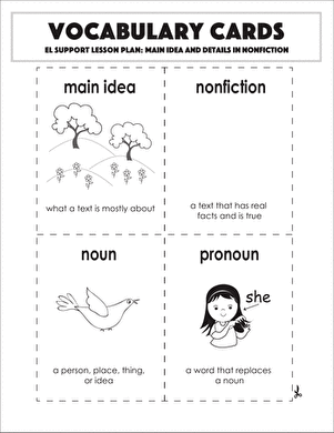 Vocabulary Cards: Main Idea and Details in Nonfiction