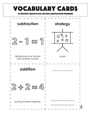 Vocabulary Cards: Solving Subtraction Problems