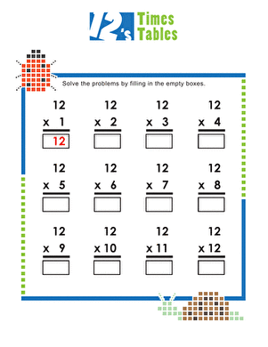 12 Times Table Worksheets One Through Twelve Education
