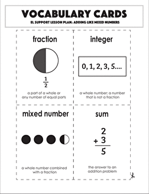 Vocabulary Cards: Adding Like Mixed Numbers