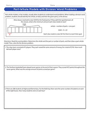 Part-Whole Models with Division Word Problems