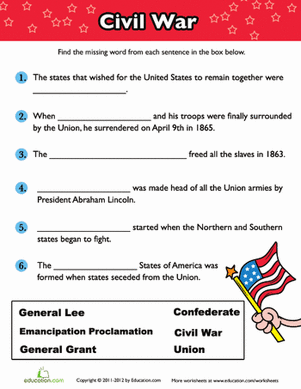 Civil War Fill in the Blank