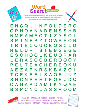 Back to School Word Search