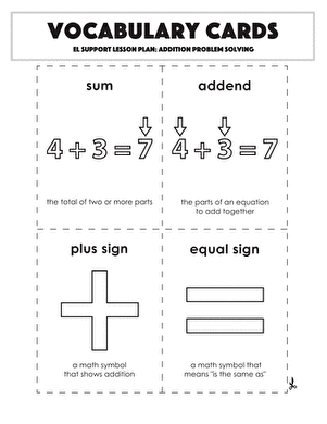 Vocabulary Cards: Addition Problem Solving 