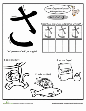 Hiragana Alphabet: "sa"