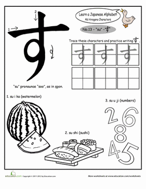 Hiragana Alphabet: "su"