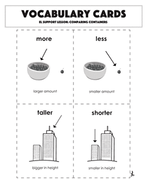 Vocabulary Cards: Comparing Containers
