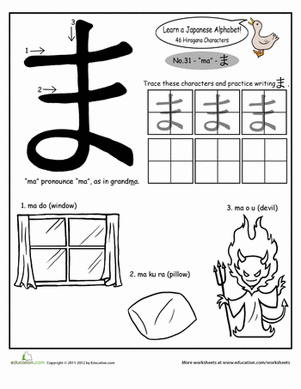 Hiragana Alphabet: "ma"