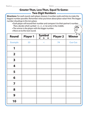 Greater Than, Less Than, Equal To Game: Two-Digit Numbers