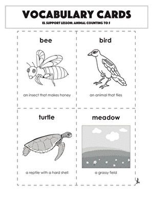 Vocabulary Cards: Animal Counting to 5