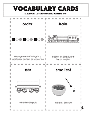 Vocabulary Cards: Ordering Numbers 0-10