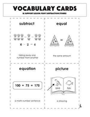 Vocabulary Cards: Fishy Subtraction Stories