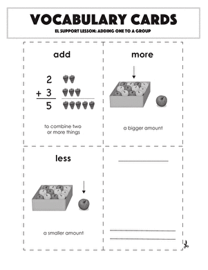 Vocabulary Cards: Adding One to a Group
